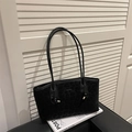 Borsa tote nera chic con motivo leopardato a rilievo e sottili spalline da donna - Nero senza Ciondolo