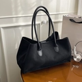 Large black suede tote bag with long leather handles and minimalist matte texture - Black