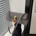 Minimalist grey faux suede baguette bag with golden metal buckle and sleek shoulder strap - Gray