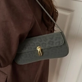 Vintage leopard pattern baguette shoulder bag in dark green with golden metal buckle - Green