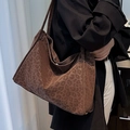 Brown leopard print suede tote bag with large capacity for women commuting - Brown