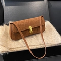 Brown leopard pattern shoulder bag with a stylish gold U-shaped metal buckle - Brown