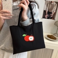 Black nylon tote bag with red apple embroidery and top handles for a casual style - Black