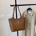 Chic brown glossy tote bag with adjustable shoulder straps for daily office commuting - Brown - Without Pendant