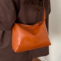 Bolso vintage marrón naranja en cuero brillante con diseño de bolso tote elegante - Tostado