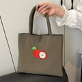 Army green nylon tote bag with embroidered apple design for women’s casual style - Green
