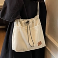 Schicke beige Cord-Einkaufstasche für Damen mit großem Fassungsvermögen und Kordelzug - Gebrochenes Weiß