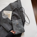 Mini borsa a tracolla minimalista grigio scuro per cellulare con patta e bottone a pressione - Nero