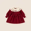 Rotes und weißes Strickkleid für Mädchen mit Schleifenakzenten und Perlenkragen - 80 / Rot