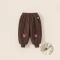 Gesteppte Kinderthermohose in Dunkelbraun mit weißem Fleecefutter und Bärenbestickung - 80 / Kaffeebraun
