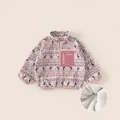 Giacca bimbi rosa foderata in pile con motivo a renne e colletto con cerniera zip - Rosa / 120