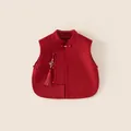 Gilet rosso tradizionale per bambina con colletto alla coreana, pile morbido e nappa - Gilet con Nappa in Stile Cinese / Rosso (DY24245A) / 80