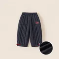 Donkerblauwe gewatteerde kinderbroek met stikselpatroon en leeuwenborduurwerk - 90 / Marineblauw