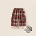 Winter girls plaid fleece lined trousers in vintage red with warm sherpa leg cuffs - 80 / Bottoms / Red Check