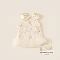 Robe de princesse beige doublée polaire avec nœud à paillettes et jupe en tulle - 80 / Abricot Épaissi