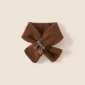 Brown knit scarf for girls with cute bow and red cherry charms for winter warmth - Caramel color