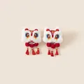 Pinzas para el pelo de león rojo de Año Nuevo con borlas para trajes chinos de niñas - Talla única / Danza del León con Borla