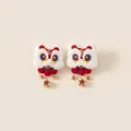 Pinzas para el pelo de peluche danza del león chino rojo con campanas para niñas - Talla única / Danza del León con Campana