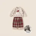 Toddler girl Christmas sweater set with fleece lining and red plaid pants - 80 / Set (DY25311A) / Beige Red