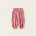 Pink girl sweatpants with strawberry embroidery and elastic waist and ribbed texture - 80 / Pink