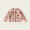 Cárdigan de punto rosa para niñas con estampados de cerezas y puños acanalados suaves - 80 / Cárdigan de Punto Floral (CY26153)