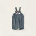 Dunkelblaue Jeanslatzhose für Mädchen mit niedlicher Hundestickerei und roten Knöpfen - 80 / Denim-Blau