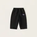 Boys black casual joggers with elastic waist and small cartoon dog embroidery detail - 80 / Black