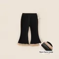Girls' black flared pants with cream faux fur trim and warm fleece lining - 80 / Black Flare Pants (DK24022)