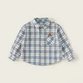 Classic blue and white checkered long-sleeved shirt for kids with koala patch detail - 80 / Tops / Blue & White Plaid