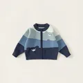 Toddler boys' knit cardigan featuring green and blue color blocks and cartoon bears - 80 / Tops / Blue Knit Cardigan (CY86060)