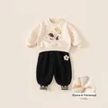 Toddler girls fleece lined set with cream heart pattern sweatshirt and black pants - 80 / Top And Bottom / Black (DY25139A)