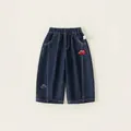 Boys dark blue denim jeans with cute car embroidery and comfortable elastic waist design - 80 / Bottom (CK86K004I) / Denim Blue