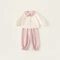 Ensemble fille avec cardigan beige et pantalon rose, lapin 3D et broderie de fleurs - 80 / Blanc Cassé