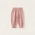 Pantaloni rosa per bambine con ricamo a farfalla e polsini con volant dolci - Rosa / 80