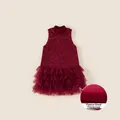 Mädchen Burgunder Pailletten Prinzessin Tüllkleid mit warmem Samtfutter für Partys - 160 / Weinrot Pailletten Netz Ärmelloses Kleid (DQ65098)