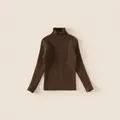 Kids slim fit dark brown ribbed knit turtleneck sweater for autumn and winter - Brown / 100