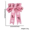 Nœud de Noël rose en toile avec élan pailleté et flocons, dimensions 24,5cm x 20,5cm - Nœud Renne Flocon de Neige Rose