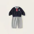 Boys navy blue varsity sweatshirt and grey jogger pants set with classic necktie - 80 / Navy Sweatshirt + Heather Gray Pants + Tie