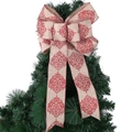 Rode krulprint beige linnen kerstboomtop strik decoratie op groene dennentakken - Khaki Bedrukte Strik (Groot)