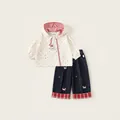 Veste à capuche blanche à pois pour petite fille et pantalon bleu marine brodé - 80 / Haut Et Bas / Pois Fond Amande (CY26015A)