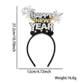 Black and gold Happy New Year headband with silver glitter letters for 2026 party outfits - New Year Headband / 3 Stars Happy New Year