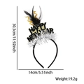 Black and gold Happy New Year headband with feathers and tinsel, height 30.3cm - New Year Headband / Happy New Year Feather
