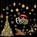Christmas static window stickers with golden reindeer, red sleigh, and magical Xmas tree - HYC-94