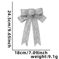 Fiocco natalizio in argento scintillante con dimensioni per decorazioni per l'albero - Fiocco Bordato da 23cm / Argento