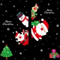 Christmas window decals set featuring Santa Claus, reindeer, and decorated tree - Black Background Bright Cartoon Style (HYC-97)