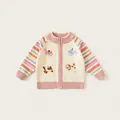 Gebreid vest voor meisjes met regenboogstrepen en schattige cartoon kattenborduring - 80 / Tops / Abrikoos