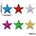 Set mit 6 bunten Glitzersternen als Weihnachtsbaumschmuck mit praktischen Aufhängeschnüren - 6cm Mehrfarbiger Stern (Weihnachts Glitzer Stern (WL))