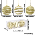 Lot de 3 boules de Noël dorées à paillettes avec cordes de suspension en boîte transparente - Doré