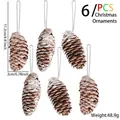 Set di 6 pigne naturali decorative per albero di Natale con effetto neve e lacci argento - WL-Ciondolo Pigna Lunga con Bordo Bianco