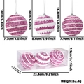 Boules de Noël roses pailletées avec motifs blancs ondulés en lot de 3 pièces - Rose